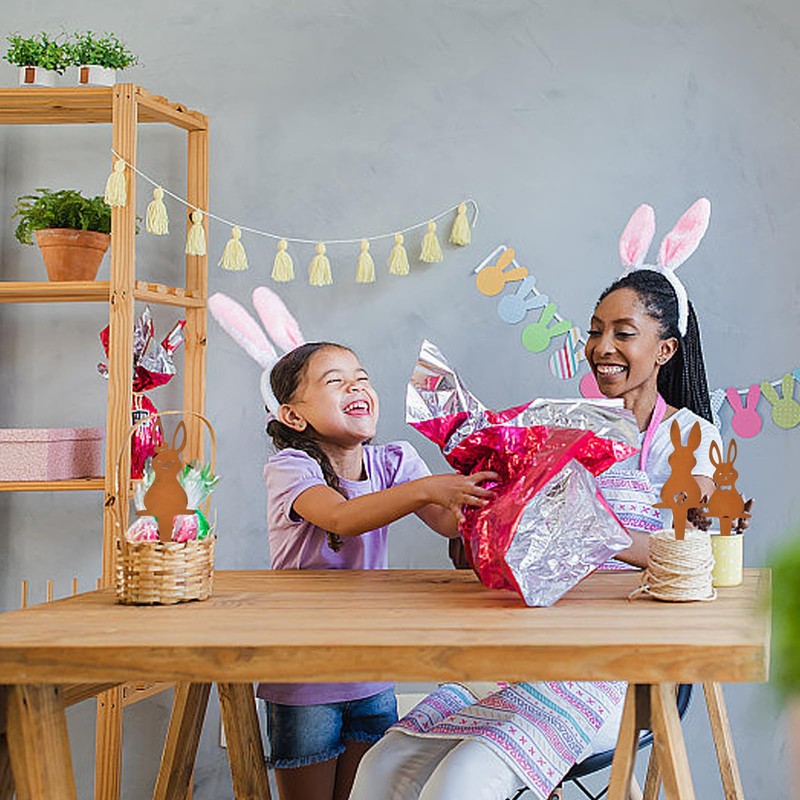 Qooloo Pack of 3 Easter Bunny Garden Stake Rust, Easter