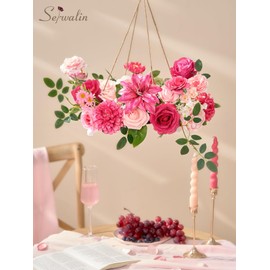 Serwalin Artificial Hot Pink & Magenta Flowers, Fuchsia Silk Fake Flowers, Pastel Pink Faux Flowers for Wedding Bouquet, Table Centerpieces, Home Decor