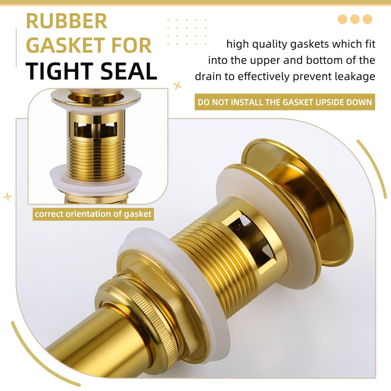 Angle Simple Bathroom Sink Drain Stopper Glossy Deep Gold Color,
