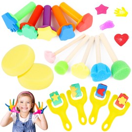 Wvu & Wvo Sponge Brush Children's Kits | 16 Pieces Sponge Painting Brush Stamp Brush Set for Children | Children Early DIY Learning Paint Sets | Craft Children's Play Tools