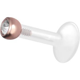 PIERCINGLINE PTFE Labret with Internal Thread, Titanium Crystal Attachment, Piercing, Lip, Nose, Ear, Helix, Choice of Colours and Sizes, Titanium PTFE Titanium, Cubic Zirconia