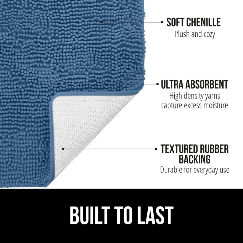 GORILLA GRIP Bath Rug Mat 30x20, Thick Soft Absorbent Chenille,