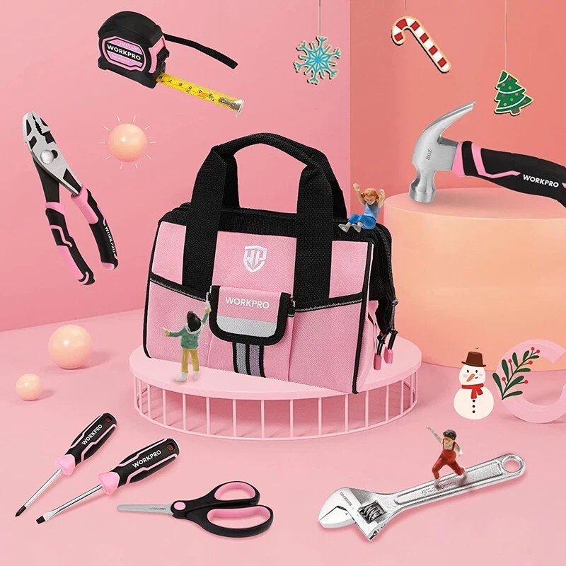 WORKPRO 9-Piece Kids Real Hand Tool Set Pink Junior Tool
