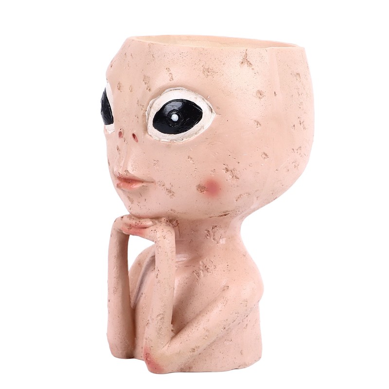 Head Planter Resin Unique Succulent Flower Pot Open Eyed Alien