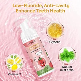 Foam Toothpaste Kids 2 Pack,Toddler Toothpaste with Low Fluoride for U Shaped Toothbrush, Foaming Toothpaste and Mouthwash for Dental Care for Childre