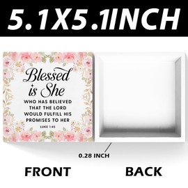 Pink Religious Gifts Christian Decor Inspirational Bible Verses Sign Scripture Wooden Box Sign Plaque Table Decorations for Home Office Bedroom Blessed is She Who has Believed
