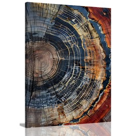 IBHJSART Framed Tree Ring Canvas Wall Art Abstract Colorful Wood Stump Decor Painting Prints Modern Minimalist Pictures Neutral Nature Rustic Farmhouse Living Room Bedroom Bathroom Office
