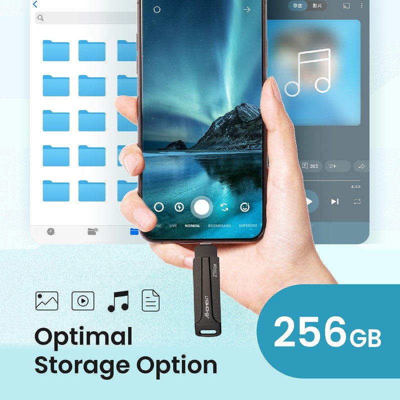 MMOMENT 256GB USB Memory, 2-in-1 OTG Compatible, Type-A & Type-C,