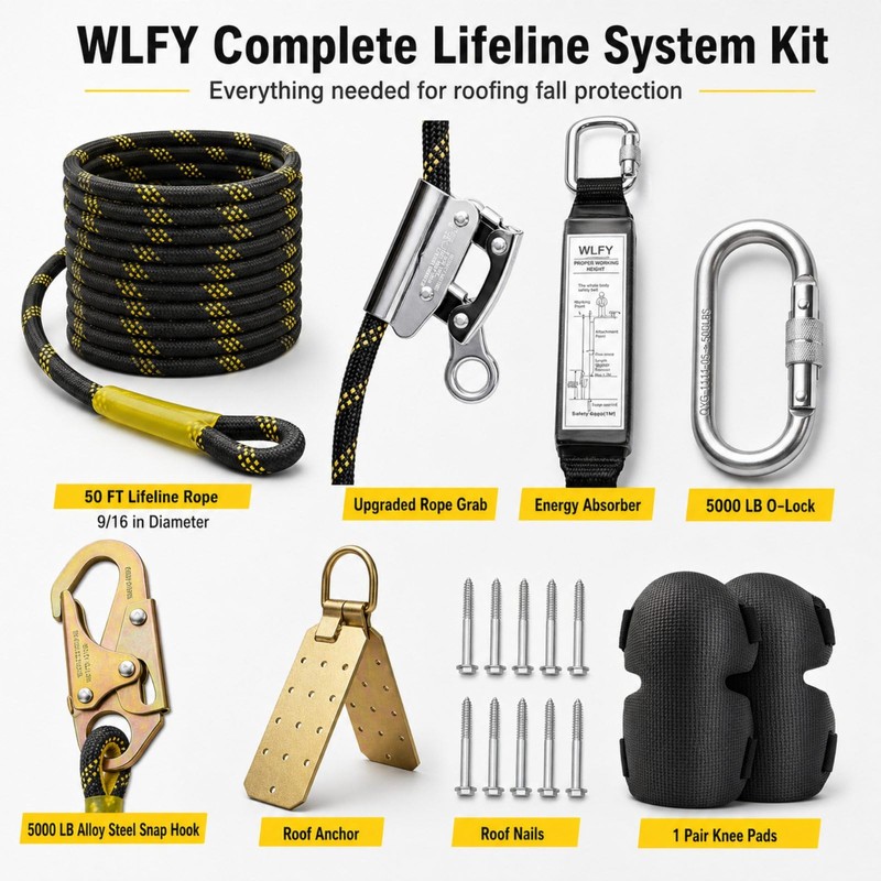 50FT Vertical Lifeline Assembly, Safety Rope,Fall Protection Rope cuerda, Safety