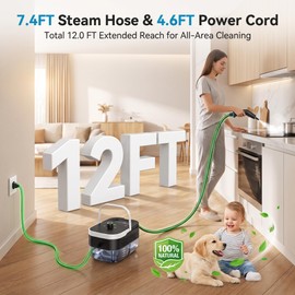 Pressurized Steam Cleaner: 3-Level Adjustable Handheld Steamer, 15s Fast Heat-Up & 1600ML Tank, 1500W 4Bar High Pressure with 12 Accessories for Floor Grout Car Kitchen Bathroom Tile (Black)