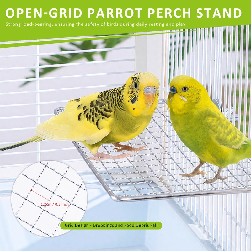 FUATY Stainless Steel Bird Perch for Cage, Open-Grid Easy Clean