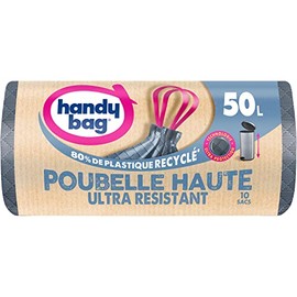 Handy bag Bin Liners Pack of 15 50L High Capacity Very Durable 80% Recycled Plastic Push Handle Closure Ultra Protection Technology Leak Proof 47 x 85 cm