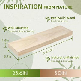 Habudda Floating Shelves, Wall Decor Shelf, Unfinished Solid Natural Wood for DIY
