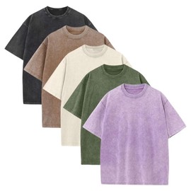 T-Shirts Pack:5Pcs Unisex Cotton Crew T Shirts Bulk Short Sleeve Vintage Tees Mix Colors Clothes Solid Tee Tops