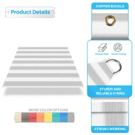 Patio Paradise 8' x 24' Sun Shade Sail Rectangle Straight Edge, Outdoor Shade Canopy Pergola Cover Shade Cloth with Grommets UV Block Fabric for Backyard Deck Garden Activities, Gray White Stripe