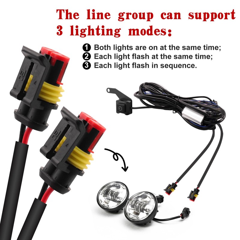 Asasytal Motorcycle LED Bar Wiring Harness, 12V Control 2 Lamp,