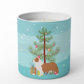 Caroline's Treasures BB2951CDL Australian Shepherd Dog Merry Christmas Tree 10 oz Decorative Soy Candle Nature Soy Wax Essential Oil Home Decor Ideal for Bedroom Kitchen Bath Office Gift, 10 oz