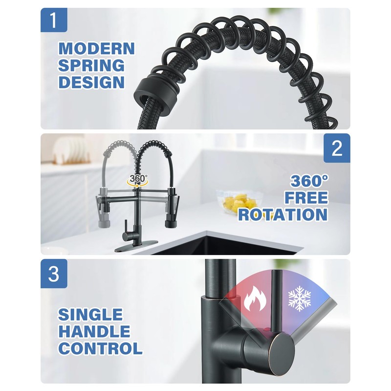 NeierThodore Commercial Pull Down Kitchen Faucet Sprayer with LED Single