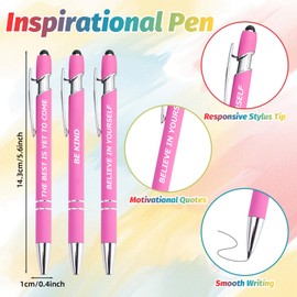 40 Piece Inspirational Pens Kit with Stylus Tip & Sayings – 20 Motivational Pen + 20 Individual Bags – Uplifting Quote & Positive Ideas – For Teachers, Office, School, Meetings, Team Events(Pink)