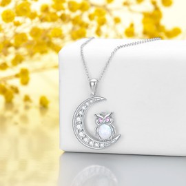 VONALA Owl Necklace 925 Sterling Silver Animal Necklace Opal Necklace Owl Jewellery Gifts Birthday Mothers Day Gifts for Women Owl Lovers Girls Wife Daughter