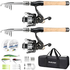 OLOLYAP Fishing Pole Combo 6.89ft/2.1m 2PCS Carbon Fiber Fishing Rod and Aluminum Reel Combos Lures Set Fishing Line Carrier Bag Sea Saltwater Freshwater Fishing Rod Reel Kit