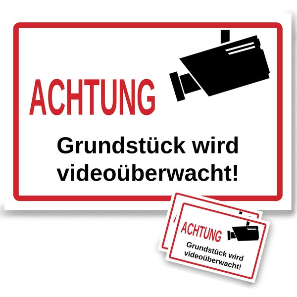 High-quality set Videoüberwacht sign with sticker, stable video surveillance sign,