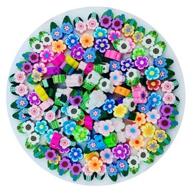 ANSGGB 200pcs Flower Polymer Clay Beads, Mixed Flowers Charm Spacer Beads for DIY Bracelet Necklace Jewelry Making