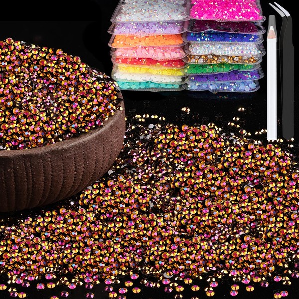 BELLEBOOST 8000pcs 3mm Resin Rhinestones Bulk, Gold Rose AB Flatback