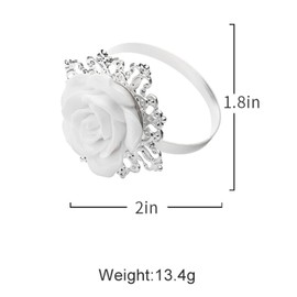 RAYYXP Flower Napkin Rings Set of 12,Silver Napkin Ring Holder White Rose Serviette Buckles Elegant Floral Table Decor for Wedding Birthday Party Dinner and Daily Use