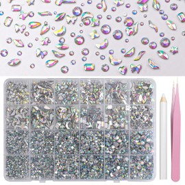 24 Grids AB Color Resin Rhinestones for Crafting, AB Color Nail Art Rhinestones, Multi Shapes Sizes Bedazzling Gems Rhinestones for DIY Crafts Clothing Tumblers Shoes Fabric Nail Art