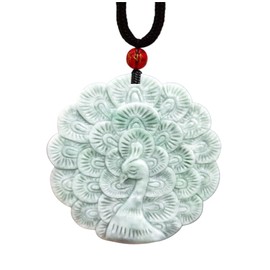 Gilani Gems & Jewelry Natural Jade Necklace, Peacock, Carved Pendant, Type A Premium Jade, Symbolizes Power and Beauty