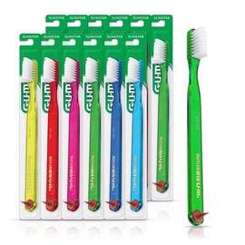 GUM - cepillo para polvo de dientes clásico para adultos, cerdas suaves, cabeza compacta, incluye punta de goma, 1 unidad (paquete de 12)