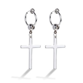 Puente No Piercing Needed, Fake Earrings, Cross Earrings, Non-Hole Earrings, Both Ear Set, Cross Earrings, Stainless Steel, Black, Silver, Ball, Beads, Black, Silver, Hoop Earrings, Ring Earrings,