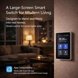 LANBON L10 Large LCD Smart Light Switch, Custom Display & Icons, 6-in-1 1/2/3/4 Gang & Curtain, 2.4GHz WiFi, Compatible with Alexa & Google Home, Motion Wake Screen, No Dimmer, Neutral Wire Required