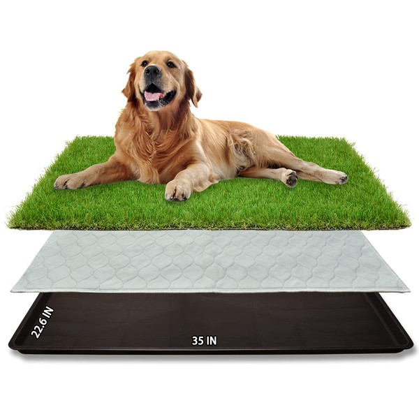 Dog Grass Large Patch Potty, Artificial Dog Grass Bathroom Turf for Pet Training, Washable Puppy Pee Pad, Perfect Indoor/Outdoor Portable Potty Pet Loo (Tray system-35"X22.6")
