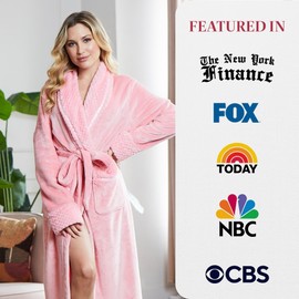 Lotus Linen Women’s Plush Pink Bath Robe, Warm and Cozy Pink Robes for Women, Womens Robe Perfect for Spa or Home