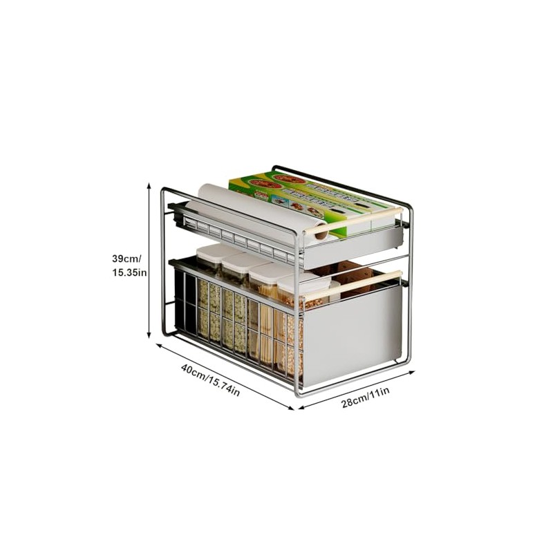 2-Tier Stainless Steel Pull Out Cabinet Organizer, Soft Close Damping