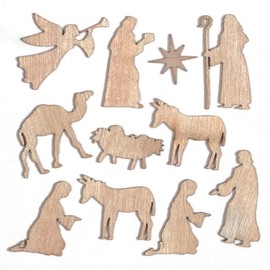 Baker Ross AT266 Nativity Mini Wooden Shapes for Craft, Christmas Wood DIY Cut Outs (Pack of 45), Assorted, Small