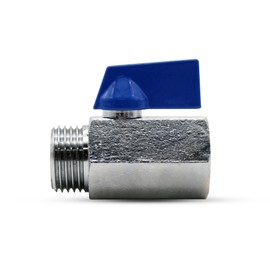 DOJA Barcelona Mini Ball Valve, Blue, 3/8 Inch, Male Thread, Female Thread, Mini Stopcock, Chrome-Plated Brass, Mini Shut-off Valve for Water Pumps, Tanks, External Valve, Water Connections