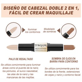 TYWQGFK 3 Palo de Contorno Maquillaje, 2 en 1 Maquillaje Highlight Shading Stick, Barras bronceadoras y correctoras a prueba de agua, corrector de contorno de doble cabeza, fácil de usar y difuminar.
