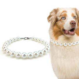 KUDES Collar De Perlas Gruesas para Perro(Cuentas De 20 Mm), Elegante Y Clásico Collar De Perlas Extragrandes, Accesorio para Ocasiones Y Reuniones con Perros Medianos Y Grandes(Blanco, Talla XL