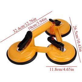 Triple Glass Suction Cups Heavy Duty Aluminum Vacuum Plate Handle Glass Holder Hooks to Lift Large Glass, Tile Suction Cup Lifter, Triple Suction Cups for Moving Glass, Window, Granite