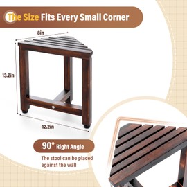 TYYIHUA Shower Foot Rest 13.2in - Corner Shower Stool for Shaving Legs, Waterproof Shower Bench, Bamboo Bath Stools for Inside Small Shower Spaces, Shower Foot Stool for Inside Shower