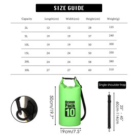 MORAINJAY 2024 New Dry Bag Waterproof Bag, 2L/5L/10L/15L/20L/30L Waterproof Pack Sack with Adjustable Shoulder Strap, Waterproof Backpack, Waterproof Duffel Bag for Swimming, Green, luggage tag