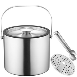 3L Double-Wall Insulated Ice Bucket with Lid, Tongs and Strainer, Stainless Steel Ice Bath Tub with Silicone Sealed Lid for Wine, Champagne, Cocktails, Ice Buckets for Parties, Wine Chiller