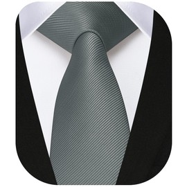 HISDERN Grey Ties for Men Solid Color 2.17'' Skinny Slim Tie Formal Business Neckties Classic Woven Satin Wedding Necktie