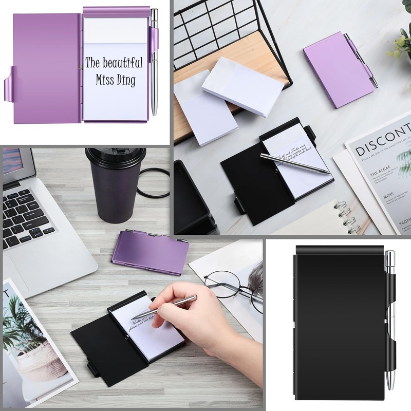 Zonon 6 Pieces Metal Pocket Notebook Aluminum Notepad with Pen
