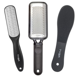 TYGA - Juego de limas y depuradores de doble cara, eliminador de callos para eliminación de la piel muerta, piel dura agrietada, rascador grueso, fino, cuidado de spa húmedo, seco, acero inoxidable quirúrgico, níquel (paquete de 3)