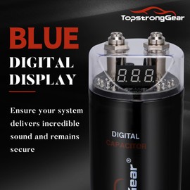 TOPSTRONGGEAR 2 Farad Digital Power Capacitor for Car Audio System, Performance Car Audio Capacitors with LED Digital Display, Voltage Readout, Surge Protection, Mounting Hardware, 12V/24V Compatible