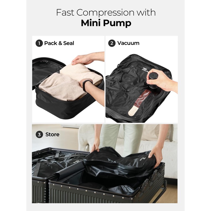 POIXM Vacuum Bags for Travel with Wireless Pump, 180° Open